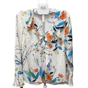 Nanette Nanette Lepore Long-Sleeve Ruffled Satin Blouse, White Pattern

Sz M